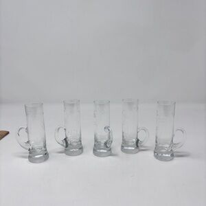 Vintage Blown Glass Floral Etched Shot Glasses with Handles  - Set of 5